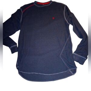 Men's Volcom Dark Blue Long Sleeve Shirt. Lightweight. Logo on front. Size Large